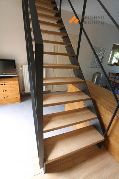 Прямая лестница на прямой тетиве с деревянными ступенями