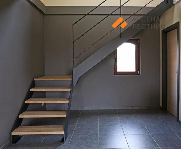 Лестница с минималистичными перилами на прямой тетиве