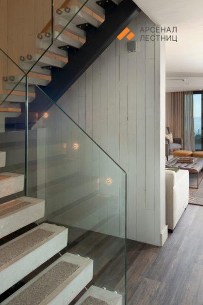 Лестница с монокосоуром и стеклом